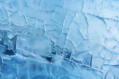 İşlenmiş mavi soğuk kırılan buz yüzeyi dokusu kolajı. Pankart, arkaplan veya 3B haritalama için doku