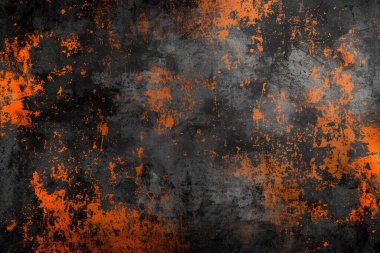 Siyah ve turuncu paslı metal yüzey fotoğrafı. Arkaplan veya haritalama için arkaplan dokusu