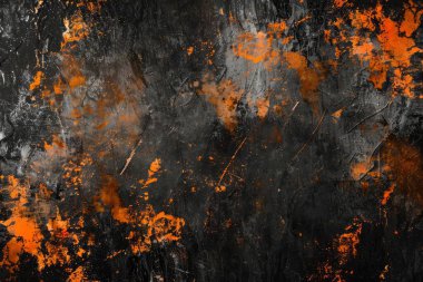 Siyah ve turuncu paslı metal yüzey fotoğrafı. Arkaplan veya haritalama için arkaplan dokusu