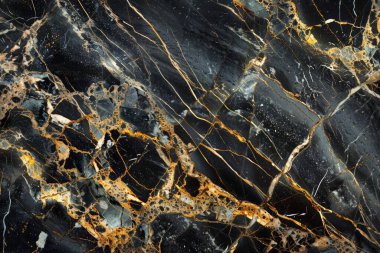 Yakından altın damarlı koyu siyah mermer desenli fotoğraf. Arkaplan veya haritalama için arkaplan dokusu