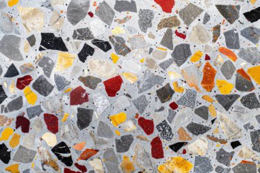 Gri terrazzo desenli fotoğraf yüzey yüzeyine yakın çekim. Arkaplan veya haritalama için arkaplan dokusu