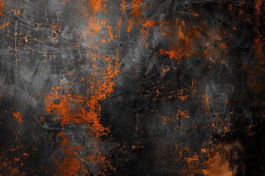 Siyah ve turuncu paslı metal yüzey fotoğrafı. Arkaplan veya haritalama için arkaplan dokusu