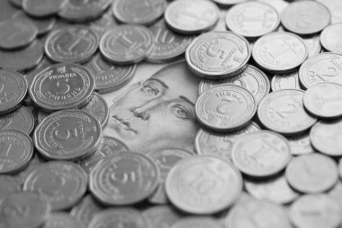 Grigori Skovoroda, 500 Ukrayna Hryvnias para banknotundan gümüş Ukrayna paralarıyla çevrili.
