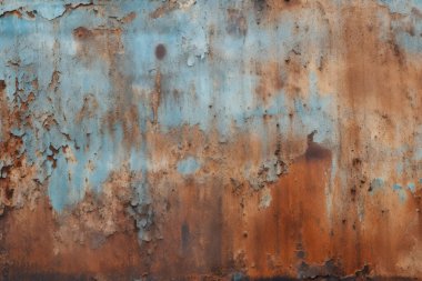 Gündüz vakti paslı metal yaprak dokusunun işlenmiş kolajı. Pankart, arkaplan veya 3B haritalama için doku