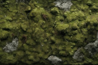 Yosunlu orman yüzey dokusunun işlenmiş kolajı. Pankart, arkaplan veya 3B haritalama için doku