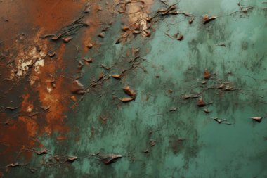 İşlenmiş grunge parçalı kolajı paslı, güpegündüz desenli metal. Pankart, arkaplan veya 3B haritalama için doku