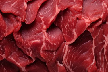 İşlenmiş taze çiğ et yüzey dokusu kolajı. Pankart, arkaplan veya 3B haritalama için doku