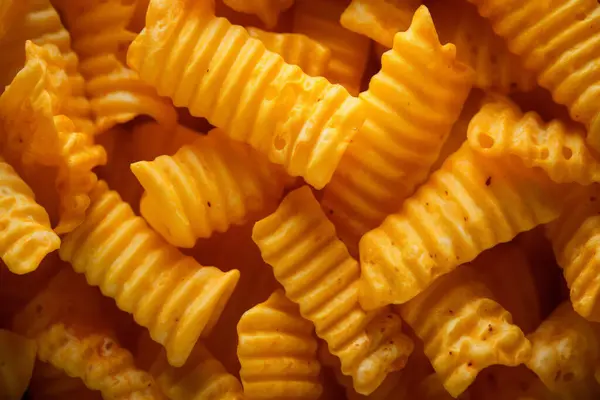 İşlenmiş portakal cipsi makro fotoğraf kolajı. Pankart, arkaplan veya 3B haritalama için doku