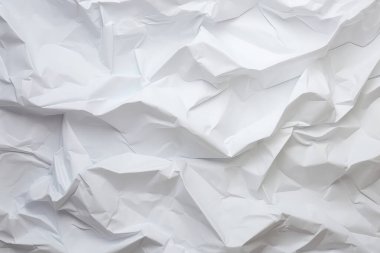 Buruşmuş beyaz kağıt dokusunun işlenmiş kolajı. Pankart, arkaplan veya 3B haritalama için doku