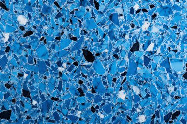 Lacivert terrazzo yüzey dokusunun işlenmiş kolajı. Pankart, arkaplan veya 3B haritalama için doku