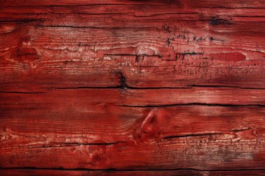 Kırsal boyalı, kırmızı ahşap dokuların işlenmiş kolajı. Pankart, arkaplan veya 3B haritalama için doku