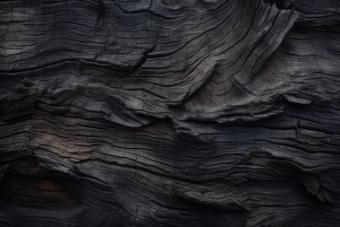 Eski siyah ağaç kabuğu yüzey dokusunun işlenmiş kolajı. Pankart, arkaplan veya 3B haritalama için doku