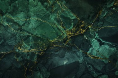 İşlenmiş kolaj, koyu yeşil parlak mermer dokular. Pankart, arkaplan veya 3B haritalama için doku