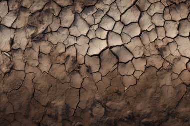 Çatlamış kil yüzey dokusunun işlenmiş kolajı. Pankart, arkaplan veya 3B haritalama için doku