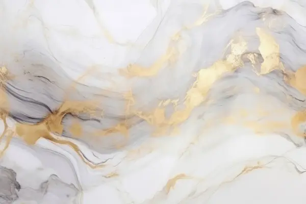 İşlenmiş beyaz ve altın mermer desenli kolaj. Pankart, arkaplan veya 3B haritalama için doku