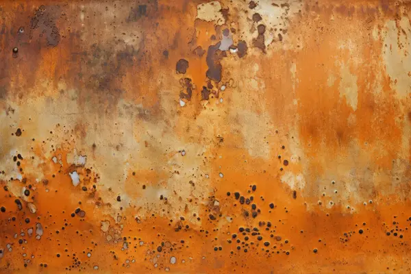Eski paslı metal duvar yüzey dokusunun işlenmiş kolajı. Pankart, arkaplan veya 3B haritalama için doku