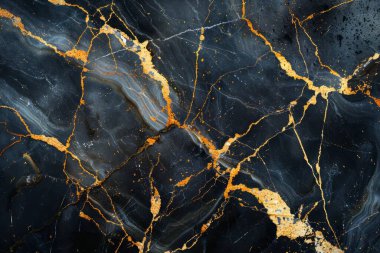 Yakından altın damarlı koyu siyah mermer desenli fotoğraf. Arkaplan veya haritalama için arkaplan dokusu