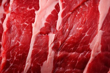 İşlenmiş taze çiğ et yüzey dokusu kolajı. Pankart, arkaplan veya 3B haritalama için doku