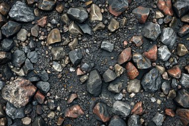 Gri çakıl taşı enkazı fotoğrafı. Yaklaş. Arkaplan veya haritalama için arkaplan dokusu