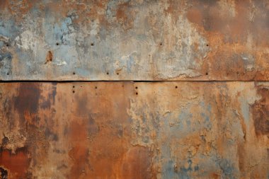 Turuncu paslı metal yüzey dokusunun işlenmiş kolajı. Pankart, arkaplan veya 3B haritalama için doku