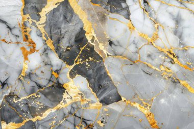 Siyah ve beyaz mermer zemin desenli, altın damarlı fotoğraf. Arkaplan veya haritalama için arkaplan dokusu