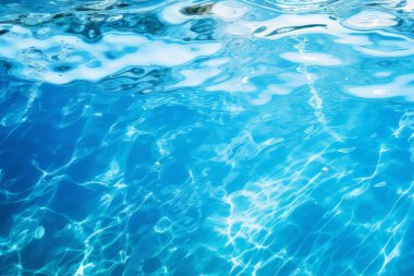 Güneş ışığında işlenmiş mavi su dalgaları dokusu kolajı. Pankart, arkaplan veya 3B haritalama için doku