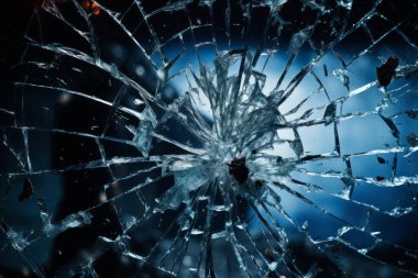 Kırık mavi cam yüzey dokusunun işlenmiş kolajı. Pankart, arkaplan veya 3B haritalama için doku