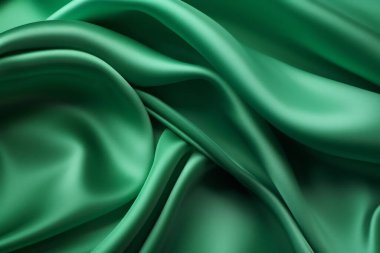 Zümrüt yeşili ipek yüzey dokusunun işlenmiş kolajı. Pankart, arkaplan veya 3B haritalama için doku