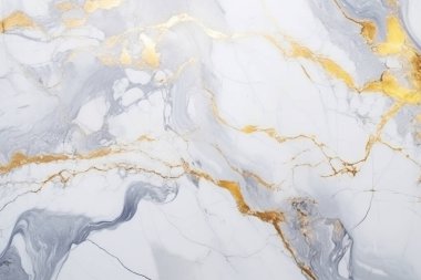 İşlenmiş beyaz ve altın mermer desenli kolaj. Pankart, arkaplan veya 3B haritalama için doku
