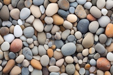 Deniz kıyısı çakıl taşları dokusunun işlenmiş kolajı. Pankart, arkaplan veya 3B haritalama için doku