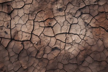 Çatlamış kil yüzey dokusunun işlenmiş kolajı. Pankart, arkaplan veya 3B haritalama için doku