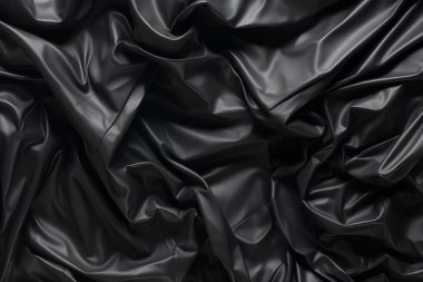 Siyah selofan çöp torbası dokusunun işlenmiş kolajı. Pankart, arkaplan veya 3B haritalama için doku