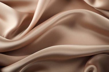 Yumuşak, zarif, açık bej, kahverengi, saten kumaş kumaş kumaştan işlenmiş bir kolaj. Pankart, arkaplan veya 3B haritalama için doku