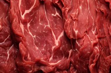 İşlenmiş taze çiğ et yüzey dokusu kolajı. Pankart, arkaplan veya 3B haritalama için doku