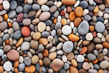 Deniz kıyısı çakıl taşları dokusunun işlenmiş kolajı. Pankart, arkaplan veya 3B haritalama için doku