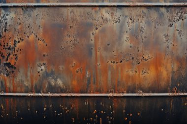 Gündüz vakti paslı metal yaprak dokusunun işlenmiş kolajı. Pankart, arkaplan veya 3B haritalama için doku