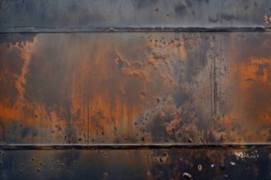 Gündüz vakti paslı metal yaprak dokusunun işlenmiş kolajı. Pankart, arkaplan veya 3B haritalama için doku