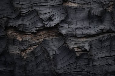 Eski siyah ağaç kabuğu yüzey dokusunun işlenmiş kolajı. Pankart, arkaplan veya 3B haritalama için doku