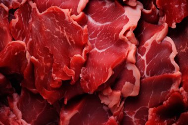 İşlenmiş taze çiğ et yüzey dokusu kolajı. Pankart, arkaplan veya 3B haritalama için doku
