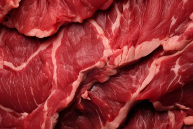İşlenmiş taze çiğ et yüzey dokusu kolajı. Pankart, arkaplan veya 3B haritalama için doku