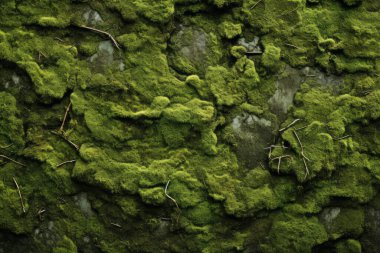 Yosunlu orman yüzey dokusunun işlenmiş kolajı. Pankart, arkaplan veya 3B haritalama için doku
