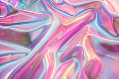 Holografik yanardöner efektinin fotoğrafı. İpek kumaş yakın çekim. Arkaplan veya haritalama için arkaplan dokusu