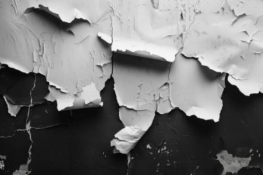 Alçı duvardaki soyulmuş beyaz boyanın fotoğrafı. Yakın plan. Arkaplan veya haritalama için arkaplan dokusu