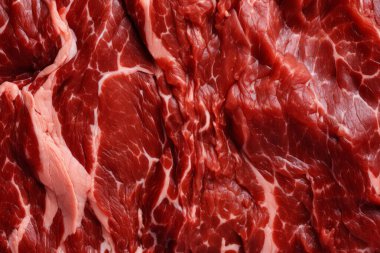 İşlenmiş taze çiğ et yüzey dokusu kolajı. Pankart, arkaplan veya 3B haritalama için doku
