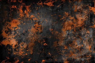 Siyah ve turuncu paslı metal yüzey fotoğrafı. Arkaplan veya haritalama için arkaplan dokusu