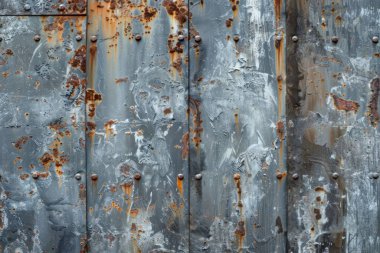 Eski, paslı, gri ve turuncu metal levhaların fotoğrafı. Arkaplan veya haritalama için arkaplan dokusu