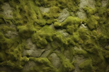 Yosunlu orman yüzey dokusunun işlenmiş kolajı. Pankart, arkaplan veya 3B haritalama için doku