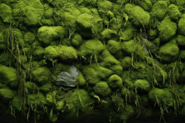 Yosunlu orman yüzey dokusunun işlenmiş kolajı. Pankart, arkaplan veya 3B haritalama için doku