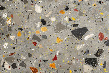Gri terrazzo desenli fotoğraf yüzey yüzeyine yakın çekim. Arkaplan veya haritalama için arkaplan dokusu