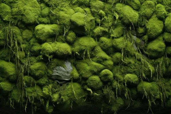 Yosunlu orman yüzey dokusunun işlenmiş kolajı. Pankart, arkaplan veya 3B haritalama için doku